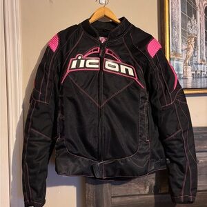 ICON Women's Black and Pink Bomber Biker Jacket size M